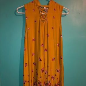 Mustard yellow floral a line dress